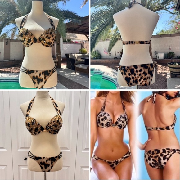 Victoria's Secret Bombshell Jewel Cristal Animal Print swimsuit Top 34C / Small - Picture 15 of 17